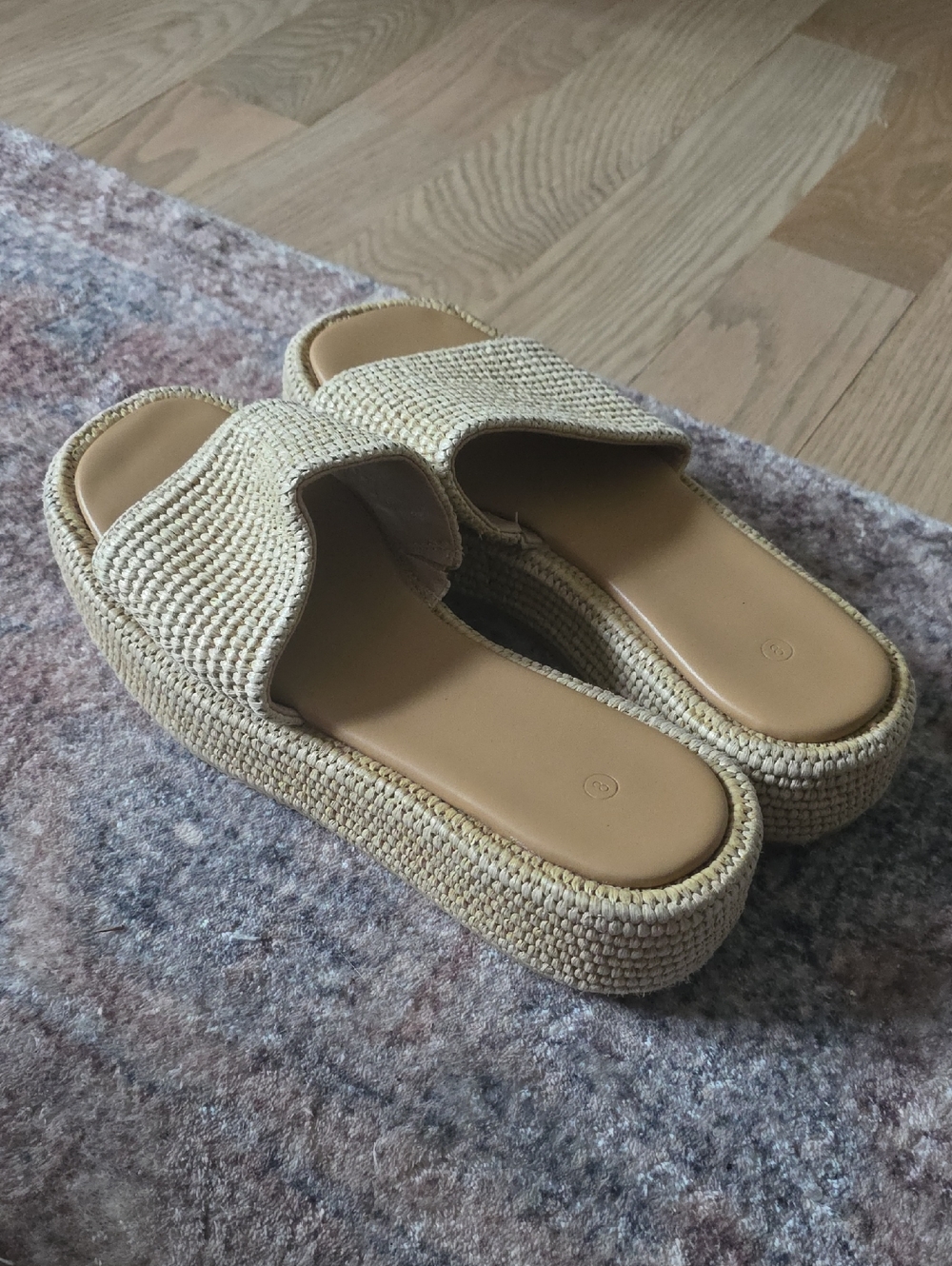 Woven Platform Slide Sandals in Natural